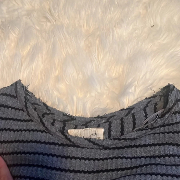 Free People Blue Black Stripe Peplum Long Sleeve Shirt - Picture 9 of 9